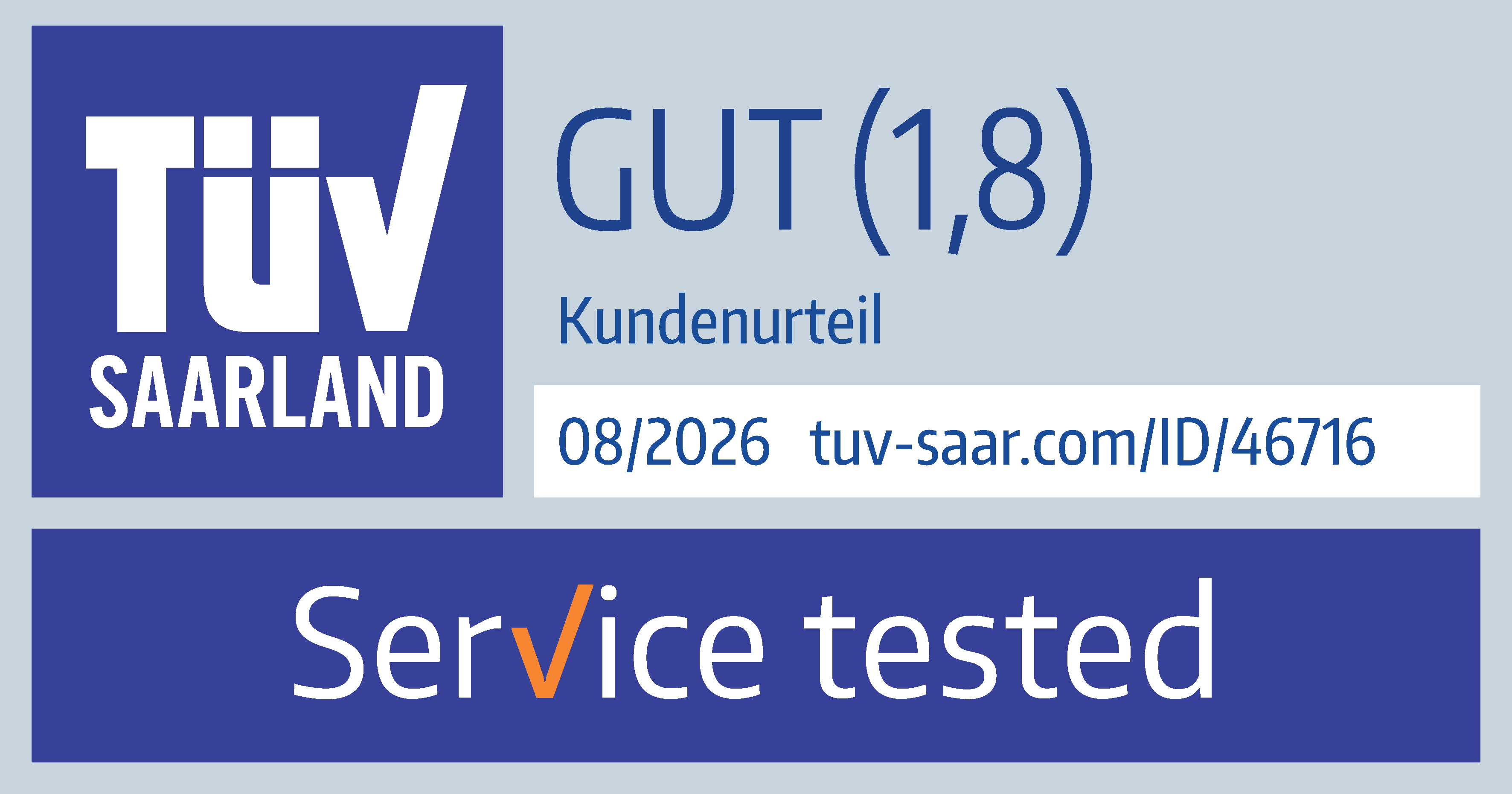 TÜV Saarland: Kundenurteil Gut (1,8), 08/2026